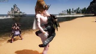 A goddess is captured by goblins and taken to their beach headquarters