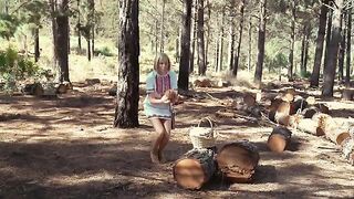 Barefoot Russians have sex right in the woods