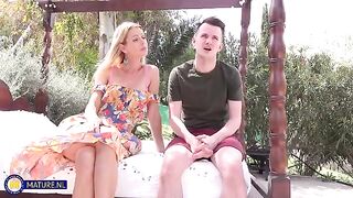 A blowjob with a hot blonde outdoors, exploring passionate and tender moments