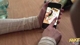 Holes are not superfluous. Passionate sex on the table with a juicy brunette