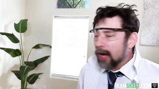 Two girls have sex with the man in the office for their work