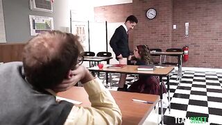 The student had sex with his girlfriend on the table in a passionate encounter