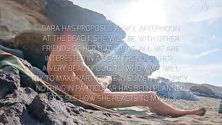 Nude beauties got acquainted with a familiar guy on the beach and gave him a blowjob