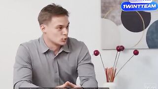 A hot woman has sex with her boss and colleagues
