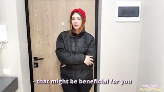 The delivery girl came with a package and offered herself as a substitute