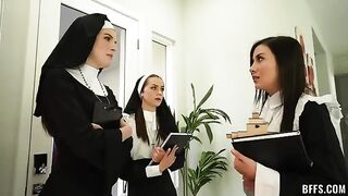 A young nun lost chastity and got a bunch of cock in her pussy
