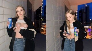 The girl showed more than just her tits for the energy drink advertisement