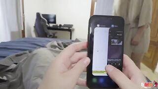 A woman gets distracted and her stepson takes the initiative to engage with her