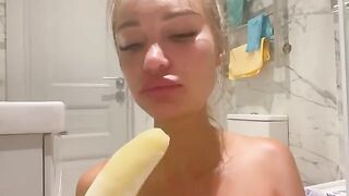 Monika Fox stuffed her butt with a banana and masturbated, showcasing her squirting talent