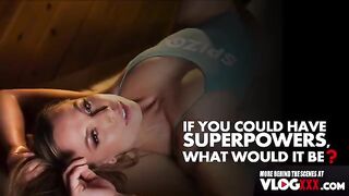 Cute girl Aidra Fox has an interview with a guy, massaging him first