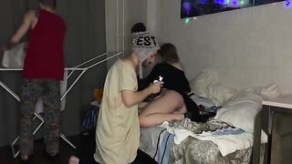 Two guys fucked a girl with narrow pussy in a friendly encounter