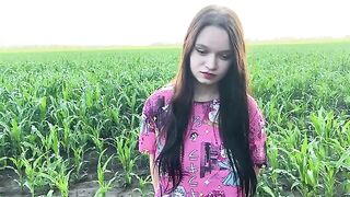 A hot girl has sex with her stepbrother in the cornfield, getting wild