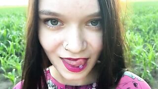 A hot girl has sex with her stepbrother in the cornfield, getting wild