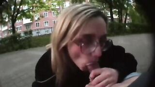 A girl sucks her stepbrother's cock right on the streets of Russia