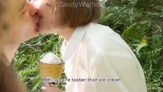 Don't lick the ice cream, my cock is for sucking! A playful scam on a hot day