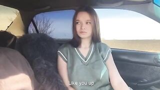 The guy played with the tongue of beauty in a steamy car scene
