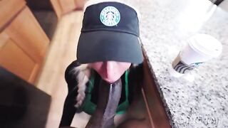 Busty barista gets her holes carved by a huge dick