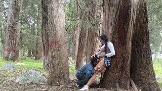A hot chick agrees to have sex in the forest with anyone