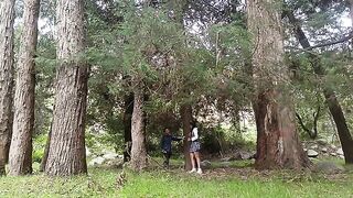 A hot chick agrees to have sex in the forest with anyone