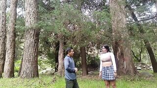 A hot chick agrees to have sex in the forest with anyone