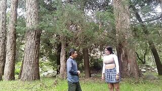 A hot chick agrees to have sex in the forest with anyone