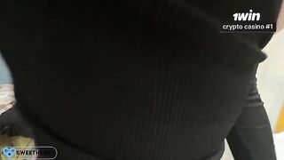 Busty brunette gets cum on her leather skirt - HD