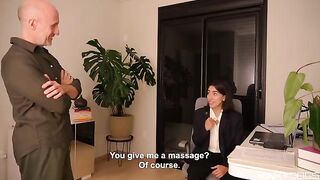 The employee's tongue is as good as her blowjob skills