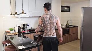 The coffee got cold while the sexy stepmom finished up with a rough session