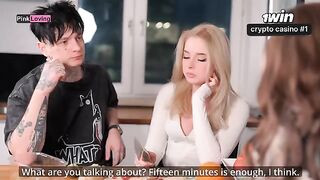 A girl rubs her pussy with a friend and calls a guy to fuck them both