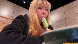 The girl licks the ice cream, but she could lick something else