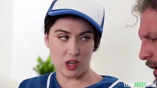 An aged guy fucked a young pussy in her clothes hard