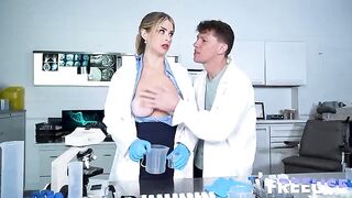 A tattooed blonde in a doggy style position screams during rough sex