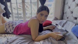 A woman plays a game with her partner, showcasing her sexy body