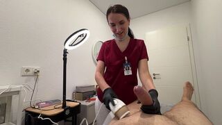 Pre-cum handjob with a hot nurse after a hair removal session