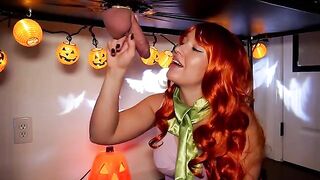 Daphne Blake, in a Halloween costume, gets fucked under the milking table