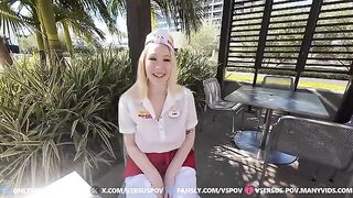 Gorgeous blonde with huge boobs gets her pussy railed hard in POV style