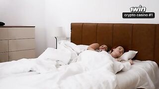 A girl is having fun with her stepbrother in the hotel room