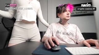A girl rubs her pussy on the table and gets wet