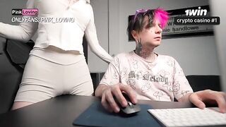 A girl rubs her pussy on the table and gets wet