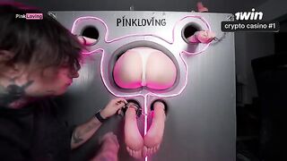 The girl is tied up and gets fucked through the gloryhole