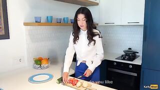 Babe Katty West gets fucked in the kitchen, her ass creampied hard