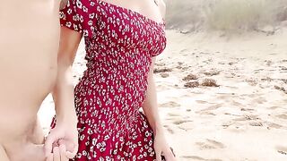 A hot blonde girl gets fucked hard on the public beach