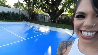 Gina Valentina fucks in public, gets caught and receives a thick cock