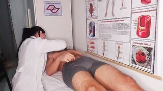 The doctor conducts an oral examination with a patient