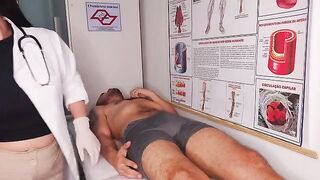 The doctor conducts an oral examination with a patient