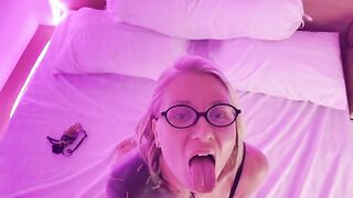 A hot woman received a stream of liquid on her face while engaged in intimate play