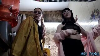 A plumber receives rough sex from two sexy babes to pay his service fee