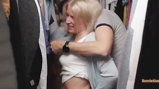 Couple has a spontaneous sex in the dressing room, standing up