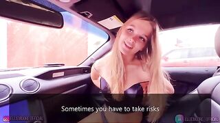 A beautiful girl gave a blowjob to her new lover in the car