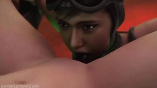 Catwoman and Powergirl in sensual lesbian bondage and BDSM